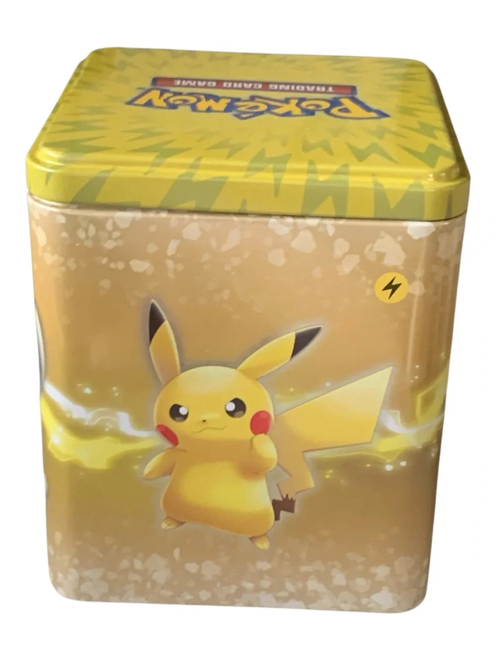 Pokémon Electivire Stacking Tin with Assorted Yellow-Edged Trading Cards & coin.